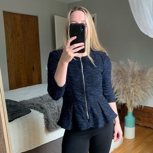 H&M Black/Blue Zip-Front Peplum Top